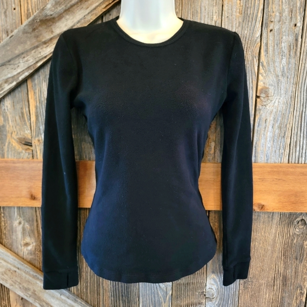 CUDDLDUDS BLACK SMALL SWEATSHIRT FLEECE LONG SLEEVE W/THUMB HOLES Climate Right